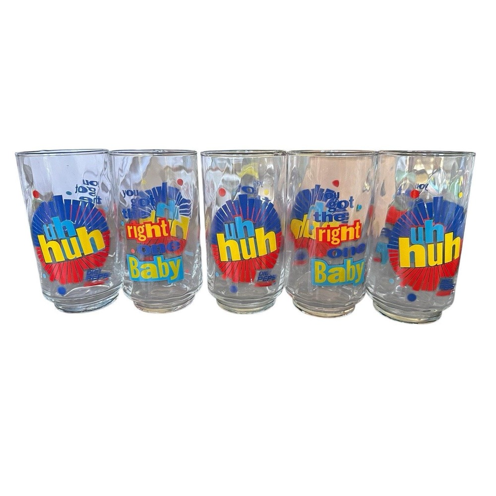 Vintage Diet Pepsi "Uh Huh You Got The Right One Baby" Glasses Set of 5